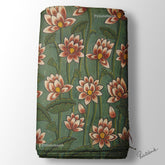Green Pink Lotus Floral Pichwai Digital Printed Fabric Material